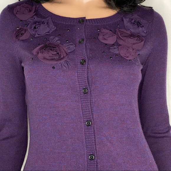 BANANA REPUBLIC Dark Purple Rosette Cardigan - Picture 4 of 6